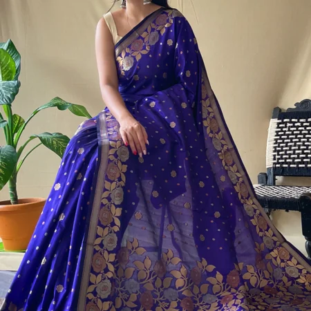 Vibrant Blue Banarasi Saree