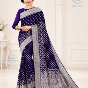 Royal Blue Banarasi Silk Saree with Running Blouse Piece