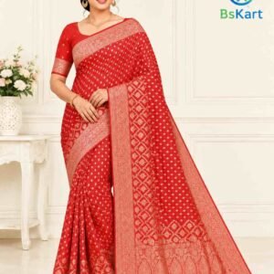 Red Banarasi Silk Saree with Running Blouse Piece