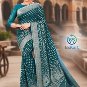 Teal Blue Banarasi Silk Saree with Running Blouse Piece