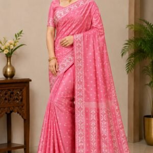 Pink Silk Saree with Running Blouse Piece